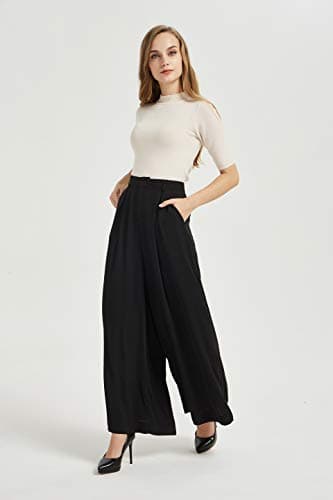 Tronjori Women High Waist Casual Wide Leg Long Palazzo Pants Trousers Regular Size(XL Short,Black) - Image 4