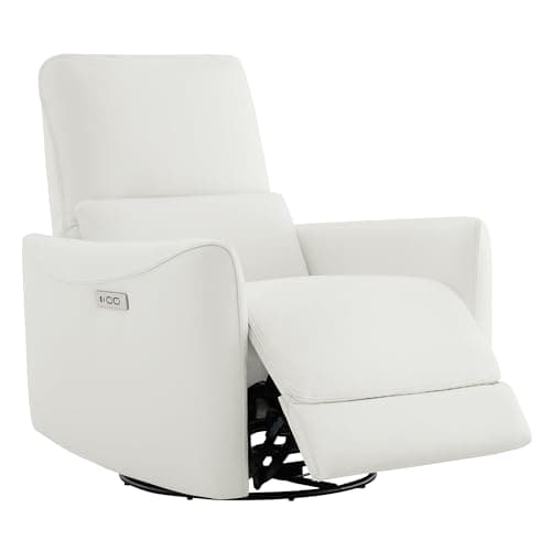CHITA Power Recliner Chair Swivel Glider, FSC Certified Upholstered Faux Leather Living Room Nursery Reclining Sofa Chair with Lumbar Support, White - Image 1