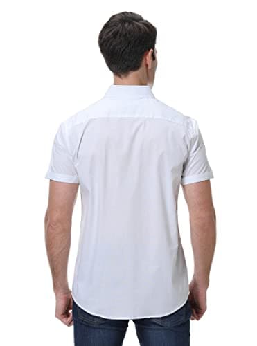 Esabel.C Mens Short Sleeve Dress Shirts Regular Fit Casual Button Down Shirts White S - Image 2