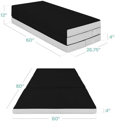 Best Choice Products 4in Portable Queen-Size Mattress, Tri-Fold Mattress for Camping, Guest, Toddler, Foam Plush w/Carry Case - Onyx Black - Image 7