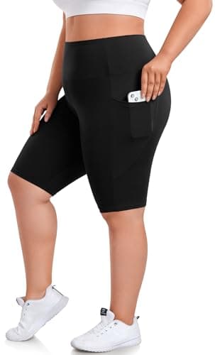 we fleece Plus Size 8" Biker Shorts with Pockets - High Waisted Spandex Yoga Shorts for Women, Workout Gym Cycling Athletic Black