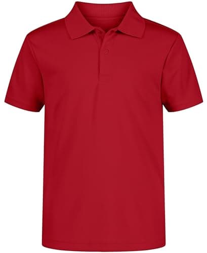 Nautica Boys' School Uniform Short Sleeve Polo Shirt, Button Closure, Moisture Wicking Performance Material, Red, 10-12 - Image 1