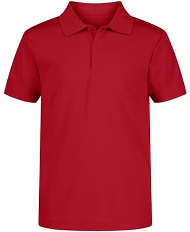Nautica Boys' School Uniform Short Sleeve Polo Shirt, Button Closure, Moisture Wicking Performance Material, Red, 10-12 - Image 1