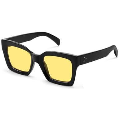 Fozono Narrow Square Sunglasses for Women Trendy Classic Retro Sunnies Small Faces FZN820 Black/Night Vision - Image 1