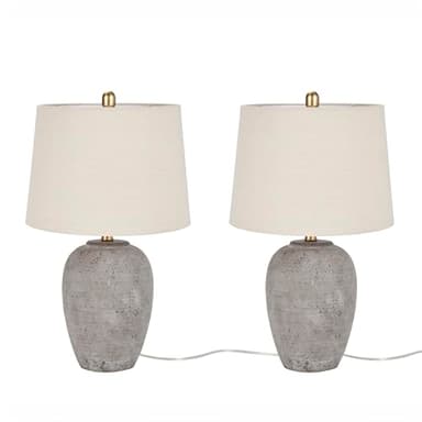 Nourison Home 23" Rustic Brown (Gray Undertones) Ceramic Pot Table Lamp for Bedroom, Living Room, Dining Office, Beige Shade, Set of 2 - Image 2