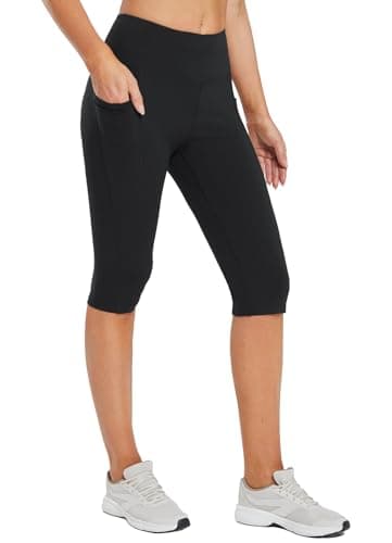 baleaf Women's Capri Leggings Knee Length High Waisted Plus Size Yoga Casual Workout Exercise Capris with Pockets Black 3XL - Image 1