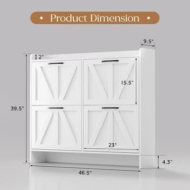 MU Shoe Storage Cabinet with 4 Flip Drawers, Freestanding Shoe Cabinet, Slim Shoe Organizer with Wood Legs for Entryway, White - Image 2