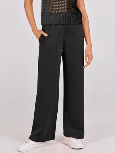 ANRABESS Women Two Piece Outfits Crochet Sheer Knit Sweater Top Wide Leg Pants Lounge Matching Sets Sweatsuit Travel Clothes Black Medium - Image 8