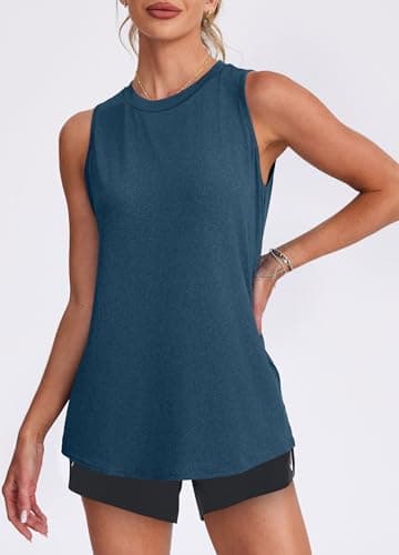 Womens Tops Workout Tank Tops for Women Sleeveless Running Shirts Activewear Gym Yoga Tops Dark Blue M - Image 2