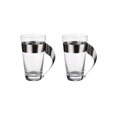 Villeroy & Boch, NewWave Latte Macchiato Glass, Set of 2, Crystal Glass with Stainless Steel Handle, Dishwasher Safe Trendy Design, Clear, 6 in, 17 oz - Image 2