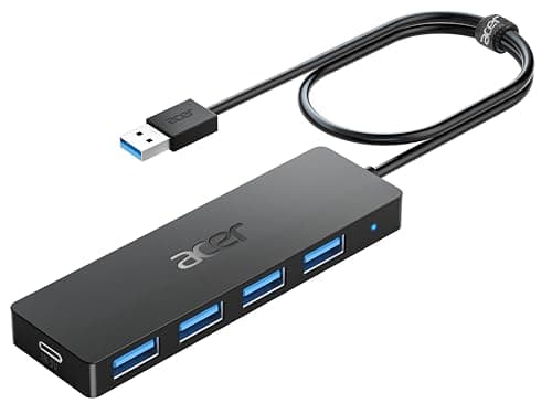 Acer USB Hub 4 Ports, Multiple USB 3.0 Hub, USBA Splitter for Laptop with Type C Power Port, Extender for A Port Laptop, PC, Desktop and More (2ft) - Image 1