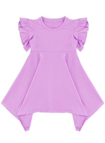 Alakuoti Girls Lavender Purple Dress Spring Cotton Solid Color Casual Dresses Cute High Low Swing Easter Beach Party Wear Girls Dresses Size 8 - Image 5