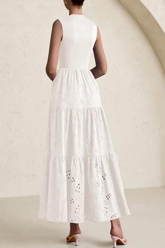 PRETTYGARDEN Summer Dresses for Women 2025 Casual Eyelet Sleeveless Wedding Guest Maxi Dress Tank Top Sundress with Pockets - Image 4