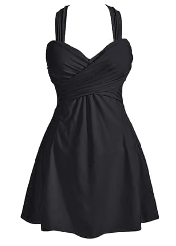 COCOPEAR Women's Elegant Crossover One Piece Swimdress Floral Skirted Swimsuit Black 3XL/16-18 - Image 1
