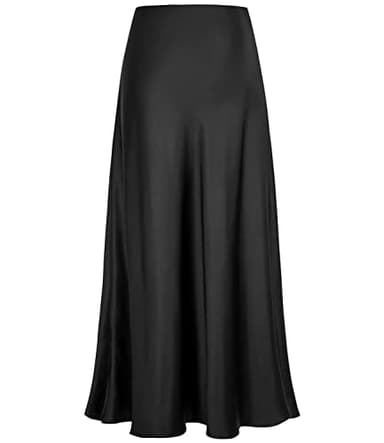 Outoshe Women's Satin High Waisted Maxi Skirts Hidden Elasticized Waistband A Line Long Skirt Black - Image 5