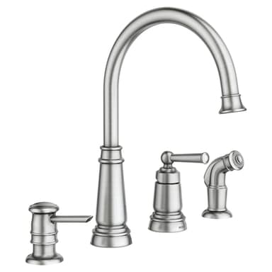 Moen 87042SRS Edison Spot Resist Stainless One-Handle High Arc 4-hole Kitchen Faucet with Side Sprayer and Soap Dispenser - Image 1