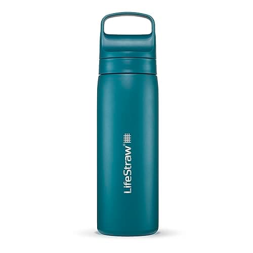 LifeStraw Go Series – Insulated Stainless Steel Water Filter Bottle for Travel and Everyday Use, Removes Bacteria, Parasites and Microplastics, Improves Taste, 18oz Laguna Teal - Image 1