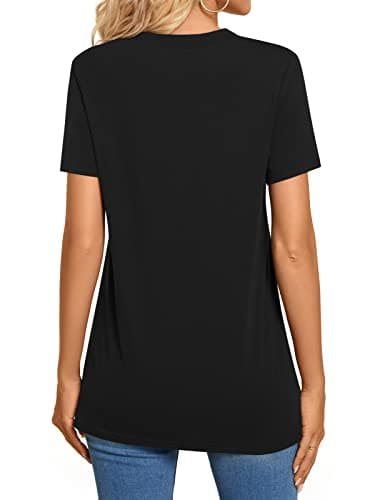BISHUIGE Womens Henley Tunic Tops Button Up Tshirts Short Sleeve Vneck Casual Blouses, XXL, Black - Image 4