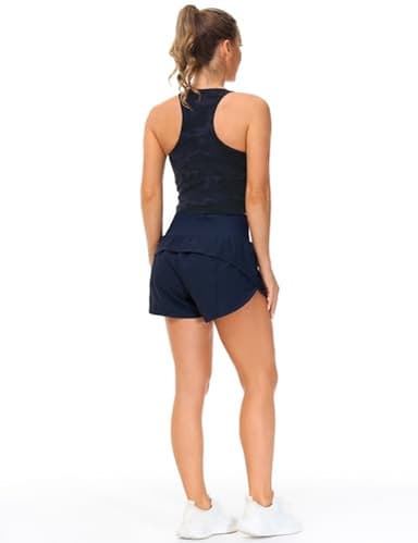 THE GYM PEOPLE Womens High Waisted Running Shorts Quick Dry Athletic Workout Shorts with Mesh Liner Zipper Pockets (Blue, Medium) - Image 3