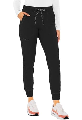 Med Couture Scrub Pants for Women Jogger Pant with 5 Pockets, Lightweight, Ultra Soft, 2-Way Stretch Fabric - MC7710, M, Black - Image 1