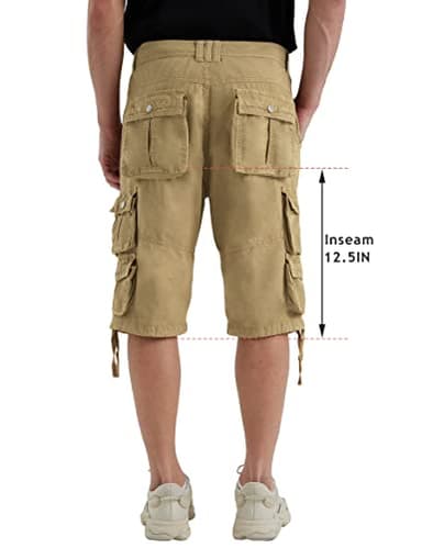 YGREYG Mens Cargo Shorts Long Capri Below The Knee Shorts 3/4 Relaxed Fit Long Shorts with Pockets Khaki 34 - Image 4