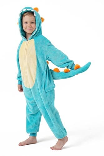 DILUFUN Kids Boys Girls Dinosaur Onesie Costume,One Piece Pajamas,Halloween Funny Animal Onesie Cosplay Costume Sleepwear,Dinosaur GR 7-8Y - Image 3