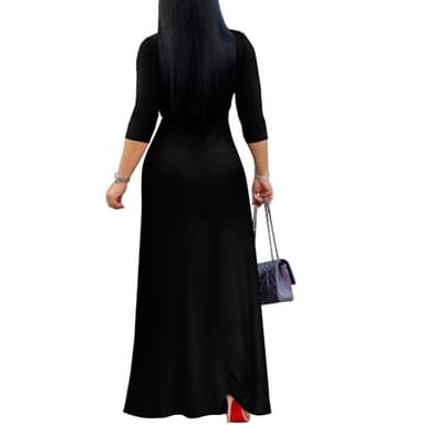 FANDEE Plus Size Maxi Dress for Women - Casual Summer Sundress V-Neck 3/4 Sleeve Solid Black XL - Image 2