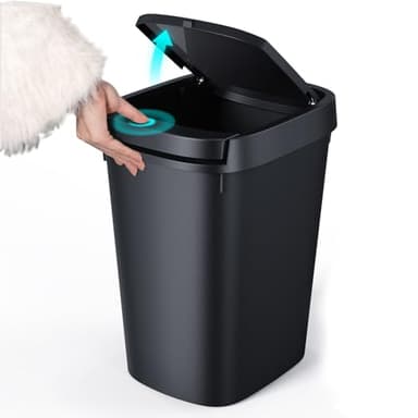 CEROELDA Slim Bathroom Trash Can, 10L/2.6 Gal Plastic Wastebasket with Press Top Lid, Pop-up Lid for Toilet, Office, Bedroom (Black, 1 Pack) - Image 1