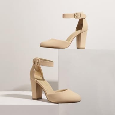 DREAM PAIRS Women's High Heel Ankle Strap Closed Toe Chunky Wedding Party Pumps Shoes,Size 8.5,Nude/Nubuck,Angela - Image 7