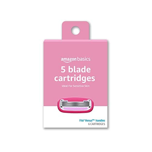 Amazon Basics Women's 5 Blade Razor Blades Refills, Fits Amazon Basics FITS System & Venus Handles, 6 Cartridges (Pack of 1) - Image 1