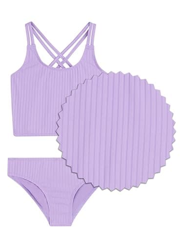 Kanu Surf Girls' Waverly UPF 50+ Beach Sport Criss-Cross Tankini, Drop Needle Solid Lavender - Image 2