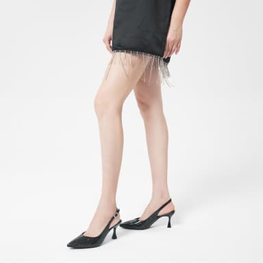 Elisabet Tang Women's Kitten Heel Slingback Low Pumps 3 Inches Stiletto Pointed Closed Toe Elegant Dressy Bridal Wedding Party Shoes Black 8.5 - Image 7