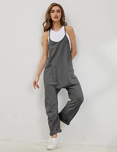 Lentta Women's Causal Jumpsuits V Neck Sleeveless Harem Overalls Stretchy Adjustable Strap Romper with Pockets(DarkGrey-XL) - Image 3