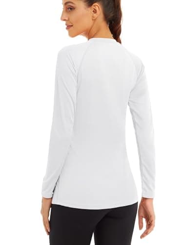 MAGCOMSEN Women's Long Sleeve Rash Guard Shirt - UV Protection, Hiking, Running, Fishing - White - Image 2