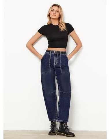 GRAPENT Womens Barrel Jeans High Waisted Womens Boyfriend Jeans Ankle Pants Nightfall Blue Size Small US 4 to 6 - Image 4