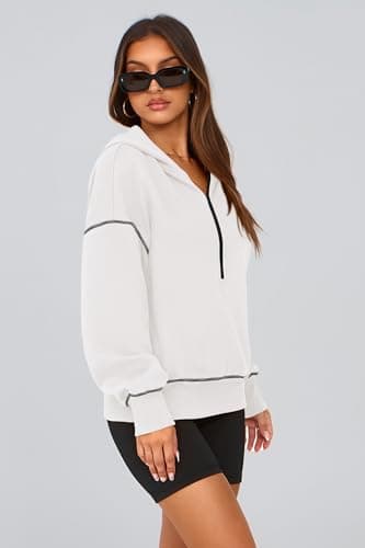 PRETTYGARDEN Women's 2025 Fall Hooded Sweatshirts Long Sleeve Half Zip Cropped Hoodies Pullover Winter Fashion Clothes (White,Small) - Image 4