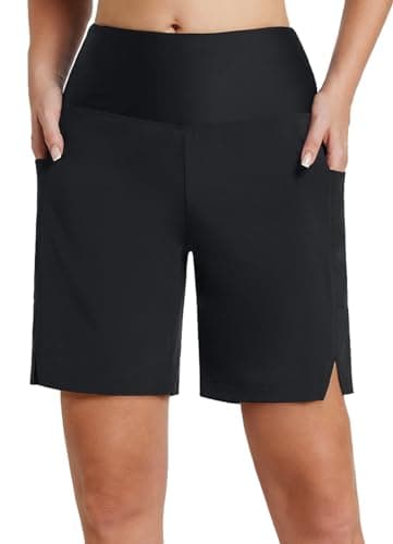 baleaf Swim Shorts Women Long 7" High Waisted Quick Dry Board Shorts Knee Length Bathing Suit Bottoms with Pockets Black L - Image 1