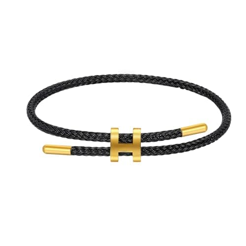 AIMADE Bracelets for Women Girls Adjustable Charm Bracelet, 18k Gold-plated Buckle Design Titanium Steel Wire Rope Women's Gift Jewelry (Black) - Image 1