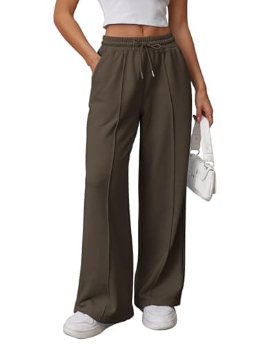 ATHMILE Jogging Pants for Women High Waisted Baggy Pants Drawstring Athletic Jogger Winter Wide Leg Pants Coffee - Image 1