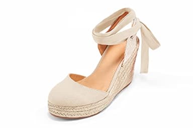 FISACE Womens Summer Lace Up Espadrilles Wedge Sandals Closed Toe Ankle Strap Platform Shoes - Image 4