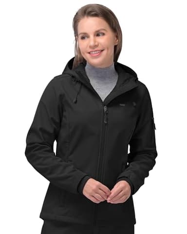 33,000ft Women's Softshell Jacket, Fleece Lined Warm Jacket Light Hooded Windproof Coat for Outdoor Hiking - Image 1