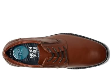 Nunn Bush Men's Jarvis Plain Toe Oxford Dress Casual Business Formal Lace Up, Cognac, 10 Wide - Image 2
