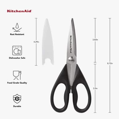 KitchenAid All Purpose Kitchen Shears with Protective Sheath Durable Stainless Steel Scissors, Dishwasher Safe, Soft Grip Comfort Handle, 8.72 Inch, Black - Image 9