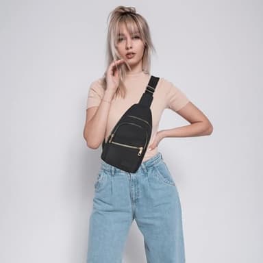 Small Crossbody Sling Backpack Sling Bag for Women, Chest Bag Daypack Fanny Pack Cross Body Bag for Outdoors Hiking Traveling - Gold Zipper - Image 7