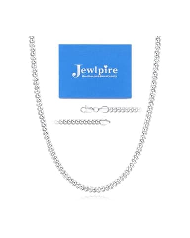 Jewlpire 3.5MM Silver Chain Necklace for Men, Stainless Steel Mens Necklace Cuban Link Chain for Men Sturdy & Comfortable Men's Chain Necklaces, 16 Inch - Image 1