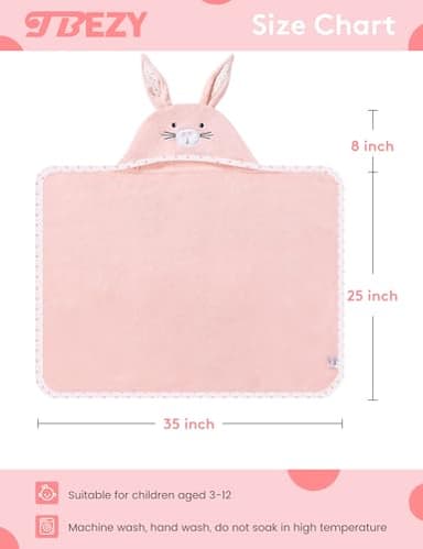 TBEZY Baby Hooded Towel with Unique Animal Design Ultra Soft Thick Cotton Bath Towel for Newborn (Bunny) - Image 3