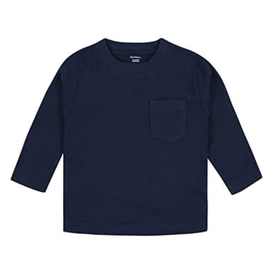 Gerber Boys Toddler 3-Pack Long Sleeve Pocket Tees, Blue Stripes & Solids, 5T - Image 3