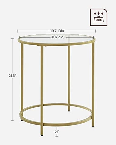 VASAGLE Round Side Tables, Set of 2, Glass End Tables with Metal Frame, Gold Coffee Tables with Modern Style, for Living Room, Balcony, Bedroom, Gold Color - Image 3
