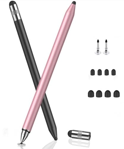 MEKO 3 in 1 Stylus Pens for Touch Screens, High Sensitivity & Precision Capacitive Stylus for Apple iPad iPhone Tablets Samsung Galaxy All Universal Touchscreen Devices (2 Pack-Black/Rose Gold) - Image 1
