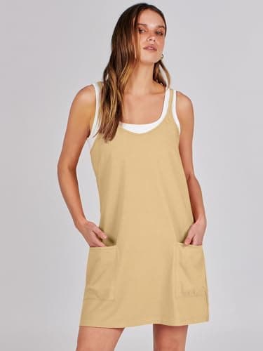 ANRABESS Women Athletic Dress Summer Tennis Workout Active Sports Mini Romper Dress Built in Shorts Travel Vacation Clothes Light Yellow X-Large - Image 7